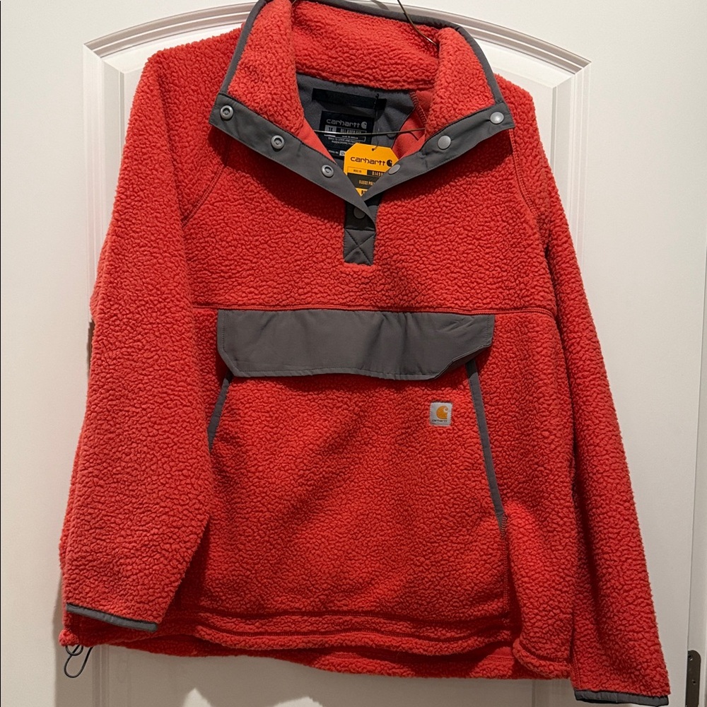 Carhartt Red Sherpa Pullover with Gray Contrast Pocket
